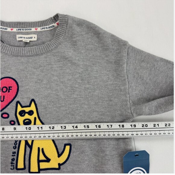 Life is Good I WOOF YOU Gray Knit Sweater NWT Crewneck Dog Pet Lover Gift Preppy - Picture 10 of 12